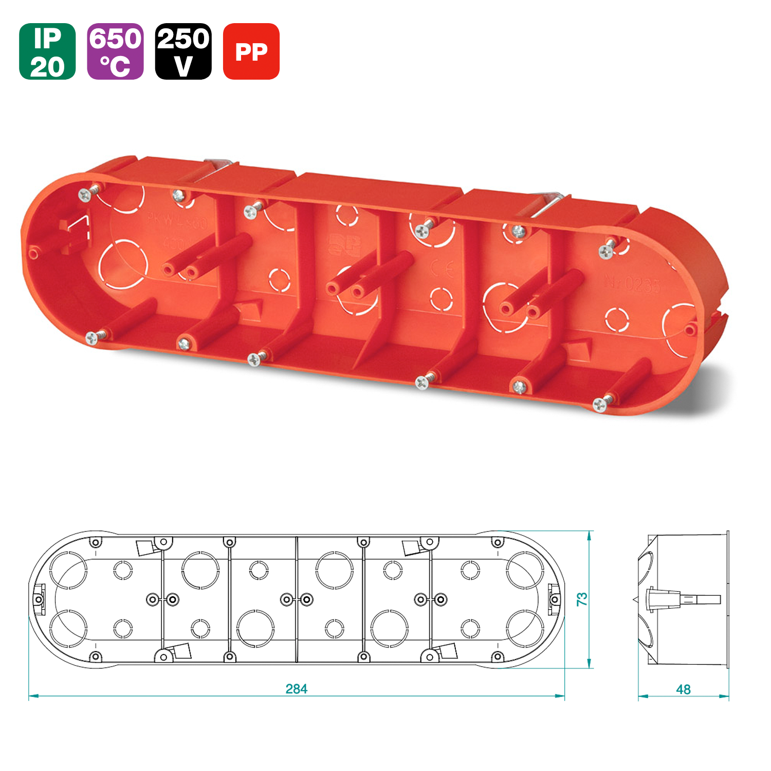 Hohlwanddosen Hohlraumdose / Unterputzdose Mehrfachdose Abzweigdose / 5er 10er 25er 0235-00: 4-fach Hohlraumdose 5 Stück