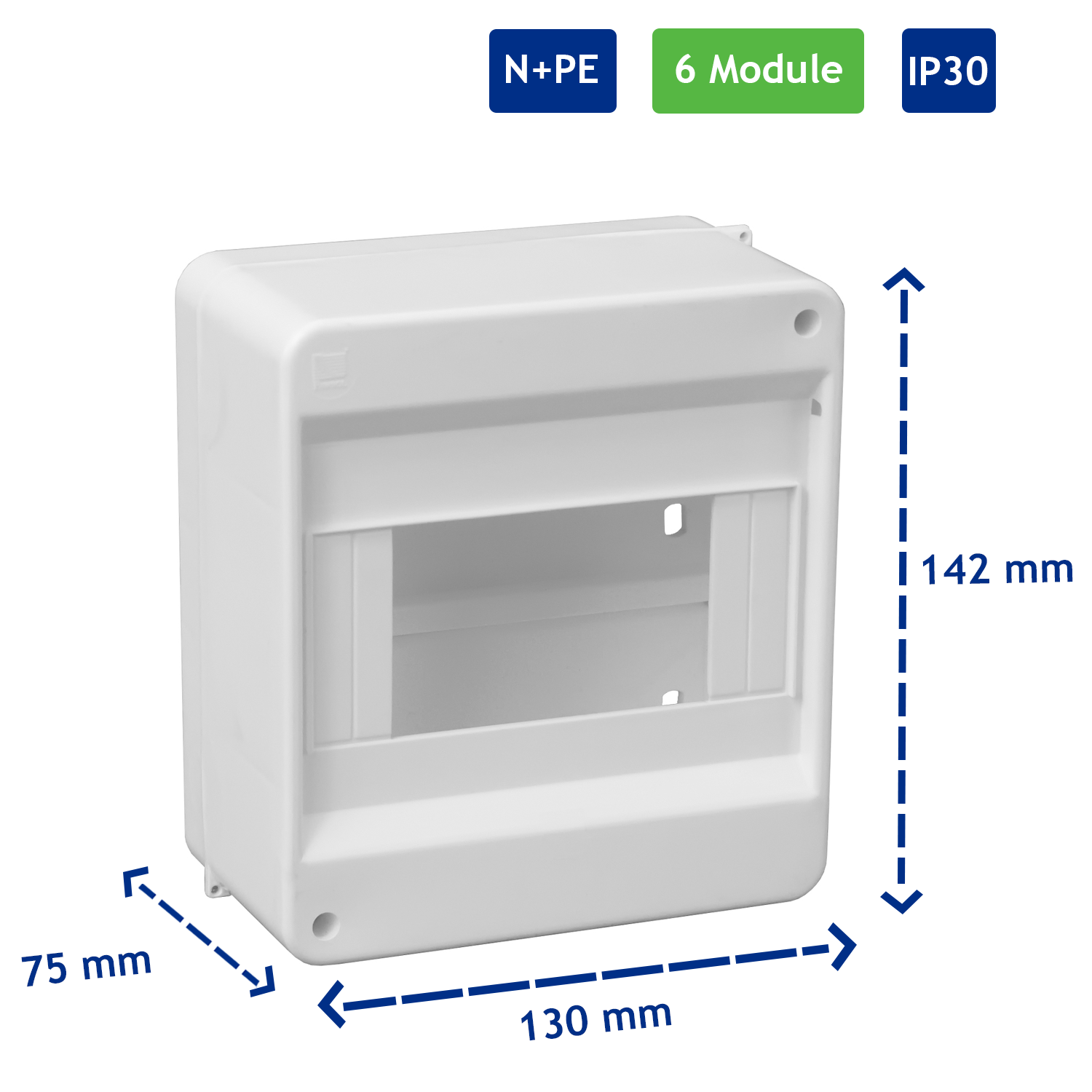 Sicherungskasten Verteilerkasten Kleinverteiler Aufputz IP30 PE N 400V AP / kompakt / ohne Abdeckung 1-reihig für 6 Module