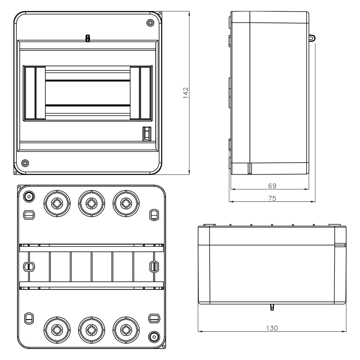 Sicherungskasten Verteilerkasten Kleinverteiler Aufputz IP30 PE N 400V AP / kompakt / ohne Abdeckung 1-reihig für 6 Module
