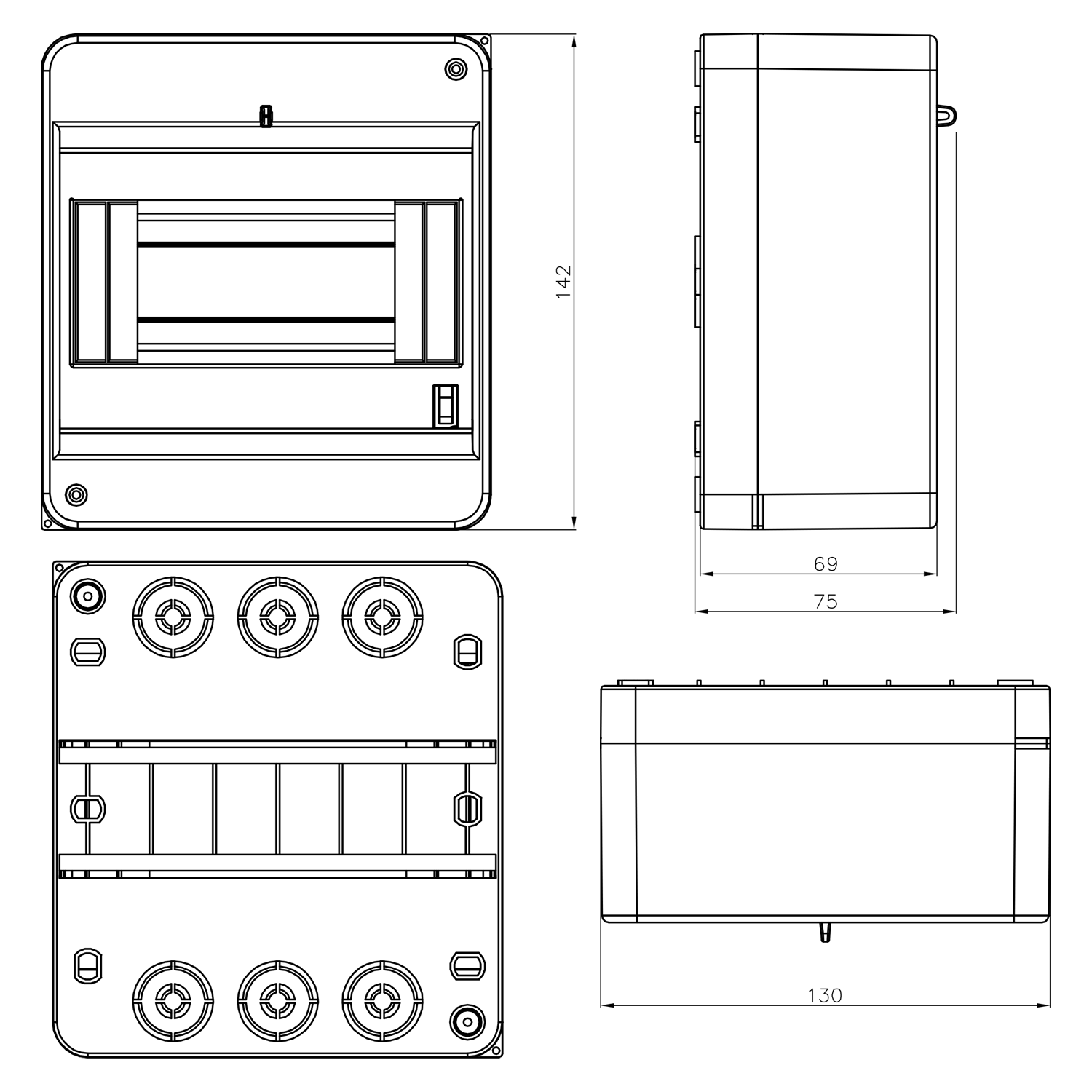 Sicherungskasten Verteilerkasten Kleinverteiler Aufputz IP30 PE N 400V AP / kompakt / ohne Abdeckung 1-reihig für 6 Module