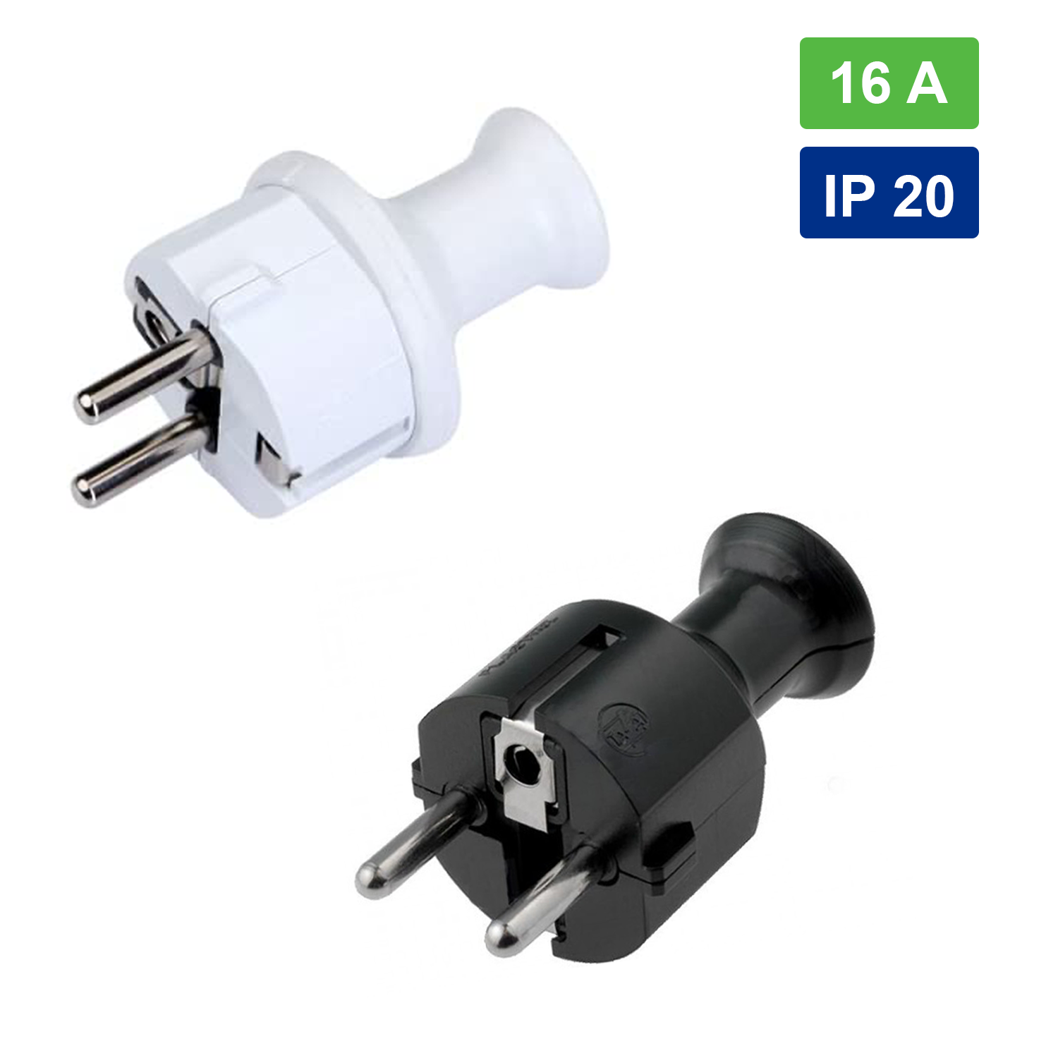 Schuko Stecker Eurostecker / weiß schwarz / 16A 230V IP20