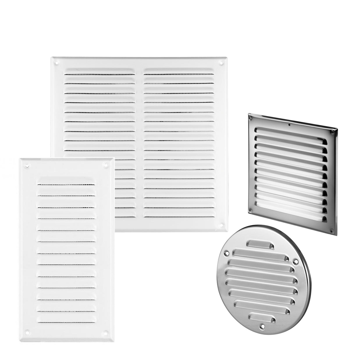 Abluftgitter / Lüftungsgitter / Insektenschutzgitter / Lamellengitter / Edelstahl / weiß