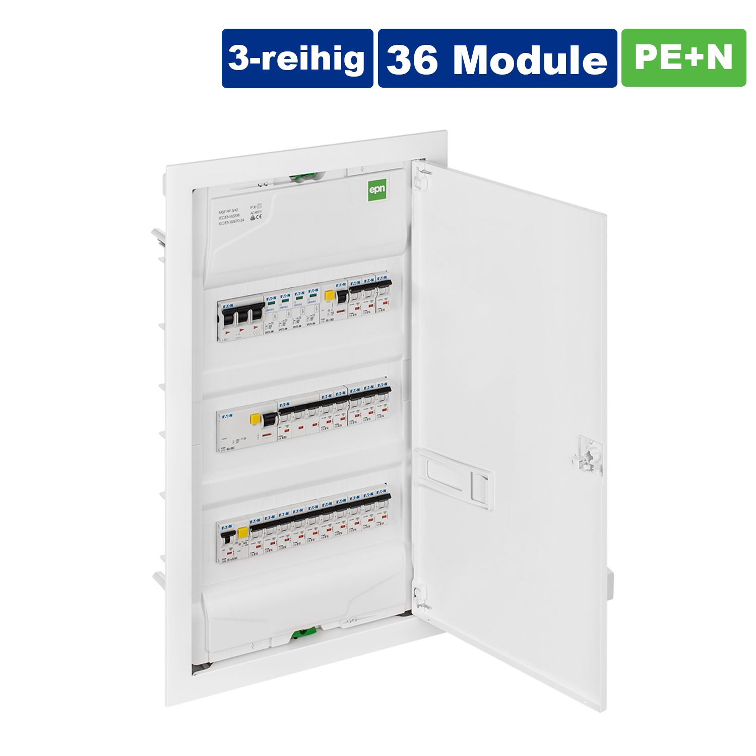 Unterputz / Sicherungskasten / Kleinverteiler / Verteilerkasten / VDE zertifiziert / 3-reihig für 36 Module