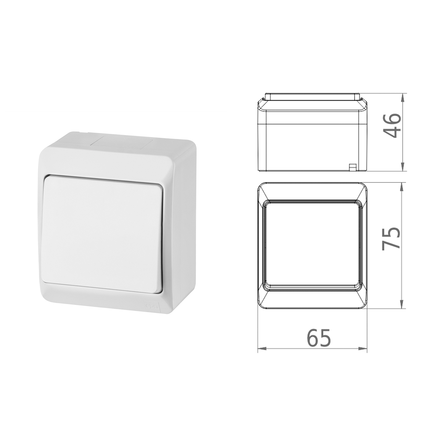 Aufputz-Serie / Steckdose 1-fach, 2-fach, 3-fach / Schalter / Taster / Doppelschalter / Kreuzschalter / Kontrollschalter / IP44 - Feuchtraum geeignet / weiß