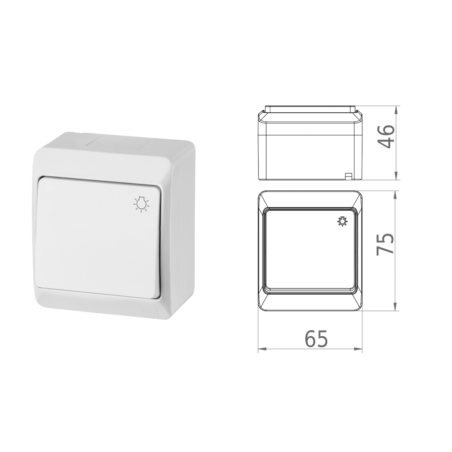 Aufputz-Serie / Steckdose 1-fach, 2-fach, 3-fach / Schalter / Taster / Doppelschalter / Kreuzschalter / Kontrollschalter / IP44 - Feuchtraum geeignet / weiß