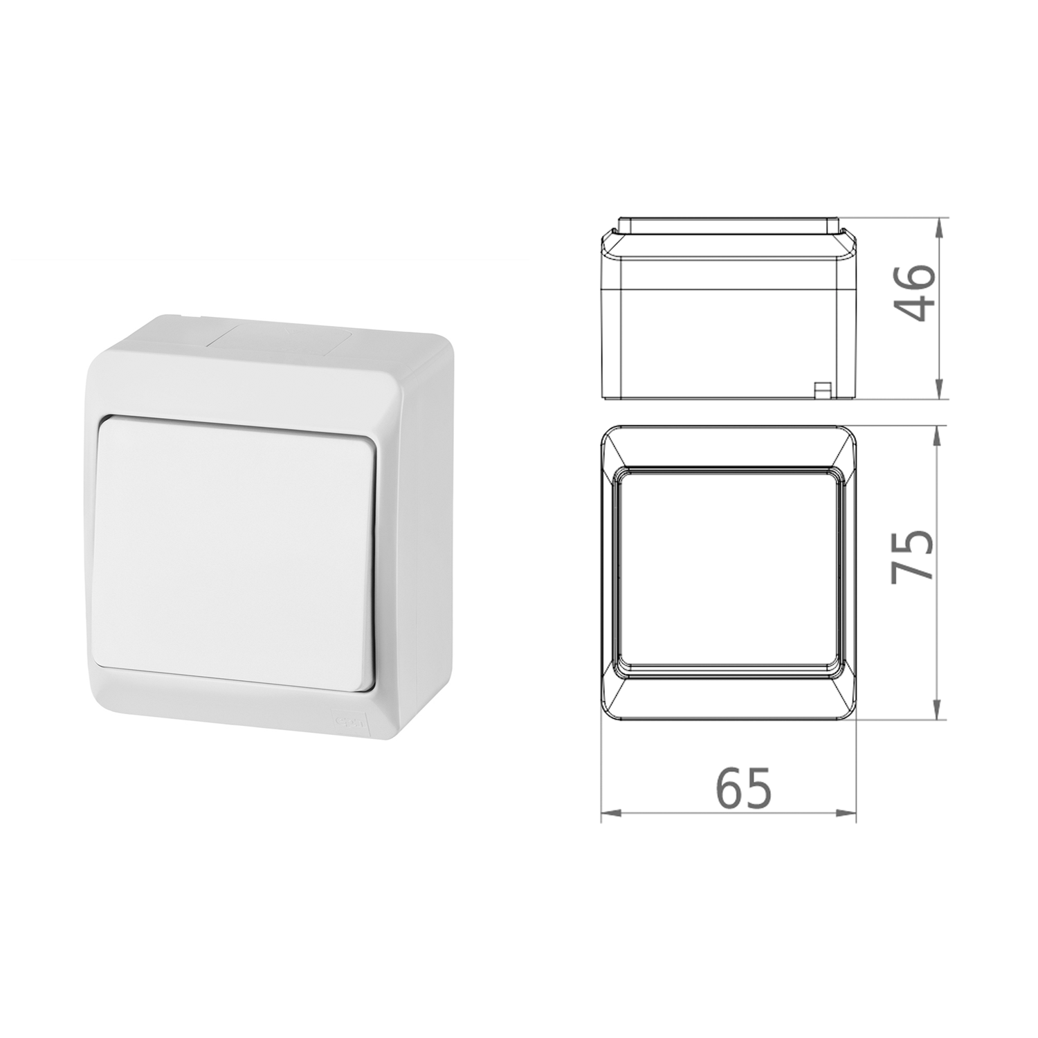 Aufputz-Serie / Steckdose 1-fach, 2-fach, 3-fach / Schalter / Taster / Doppelschalter / Kreuzschalter / Kontrollschalter / IP44 - Feuchtraum geeignet / weiß