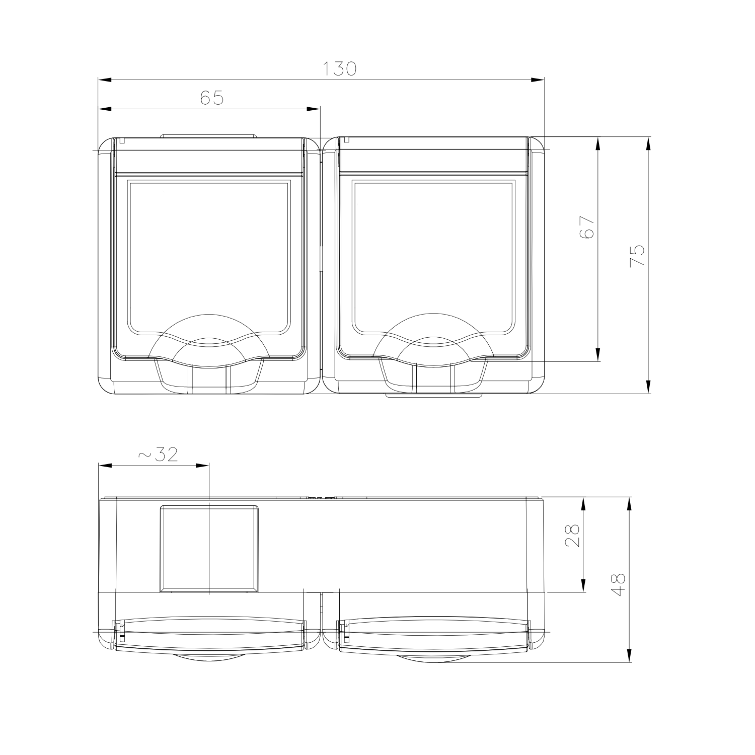 Aufputz-Serie in schwarz: Lichtschalter / Wechselschalter / Taster / Doppelschalter / Steckdose 1-fach, 2-fach oder 3-fach / Feuchtraum, IP44 2-fach Steckdose