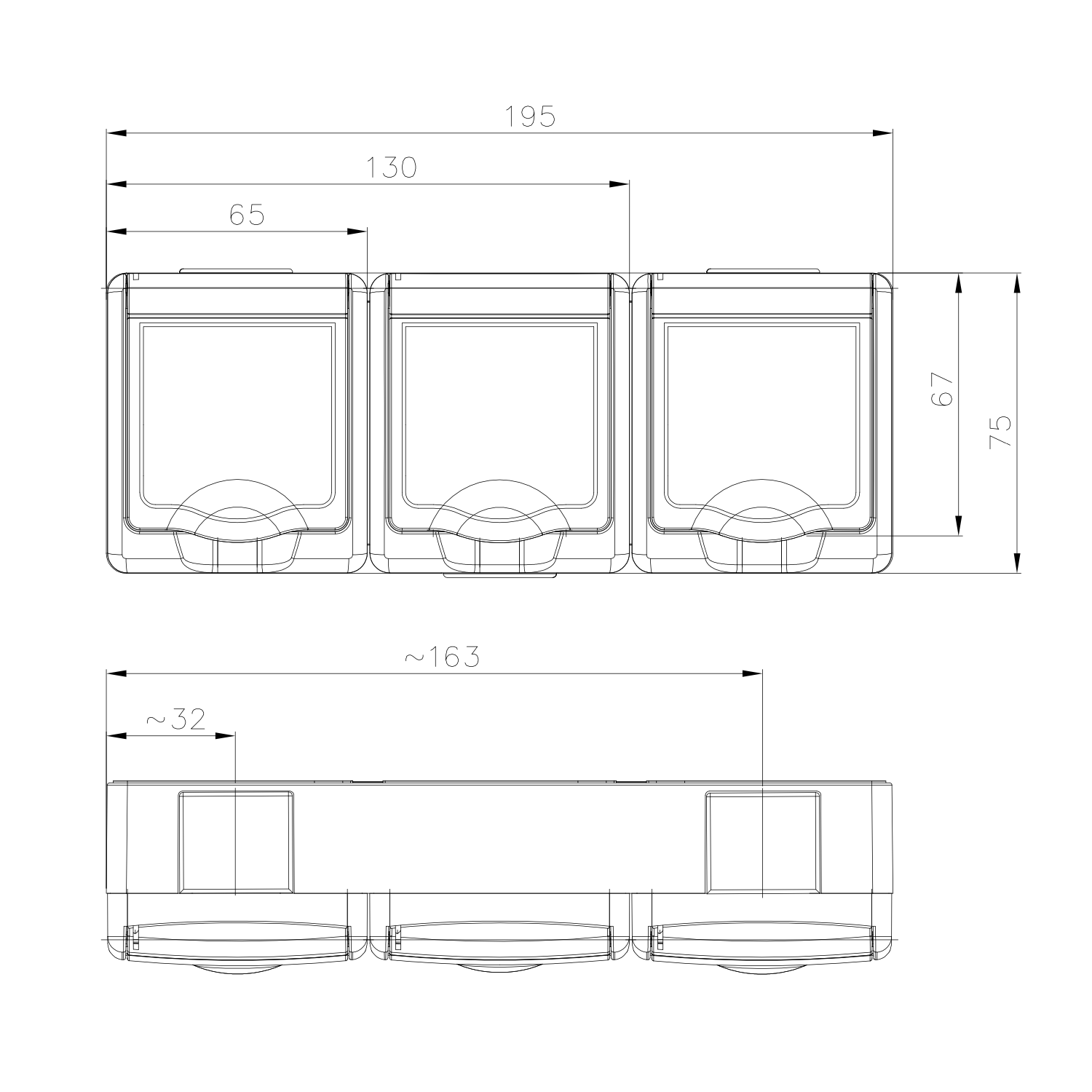 Aufputz-Serie in schwarz: Lichtschalter / Wechselschalter / Taster / Doppelschalter / Steckdose 1-fach, 2-fach oder 3-fach / Feuchtraum, IP44 3-fach Steckdose