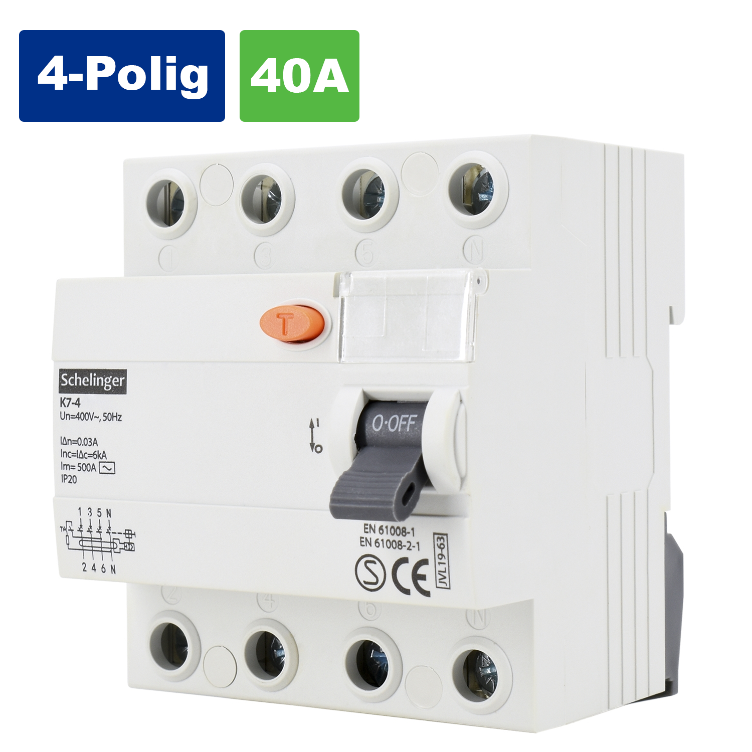 Fehlerstromschutzschalter FI-Schalter / 4-Polig / 40A / 30mA  / Typ A / VDE