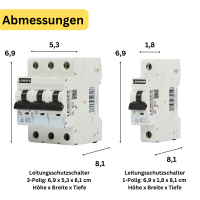 Leiniger Leitungsschutzschalter / LS-Schalter / 1-Polig / 3-Polig / B / C / 10 kA / 2A-63A / VDE gepr&uuml;ft