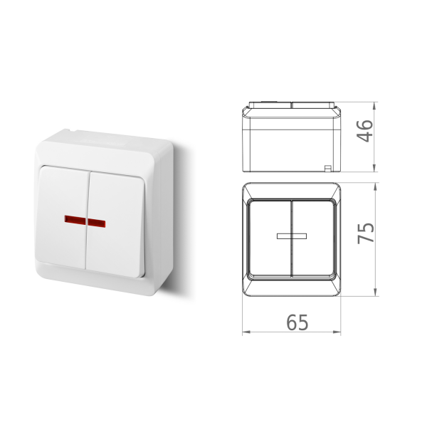 Aufputz-Serie / Steckdose 1-fach, 2-fach, 3-fach / Schalter / Taster /  Doppelschalter / Kreuzschalter / Kontrollschalter / IP44 - Feuchtraum  geeignet