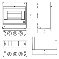 Sicherungskasten Verteilerkasten Kleinverteiler Aufputz IP30 PE N 400V AP / kompakt / ohne Abdeckung 1-reihig für 6 Module